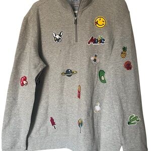 Chaps 1978 Sweter Gray Men’s  Jacket size L with Colorful   Patches NWOT,,L81